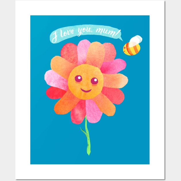 I Love You Mum Flower and Honey Bee Art Wall Art by TeeMagnet